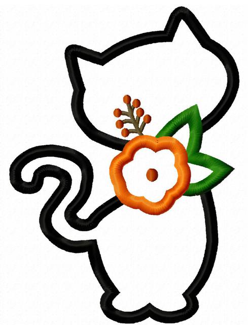 489x640 Black Cat Silhouette With Flower Embroidery Design