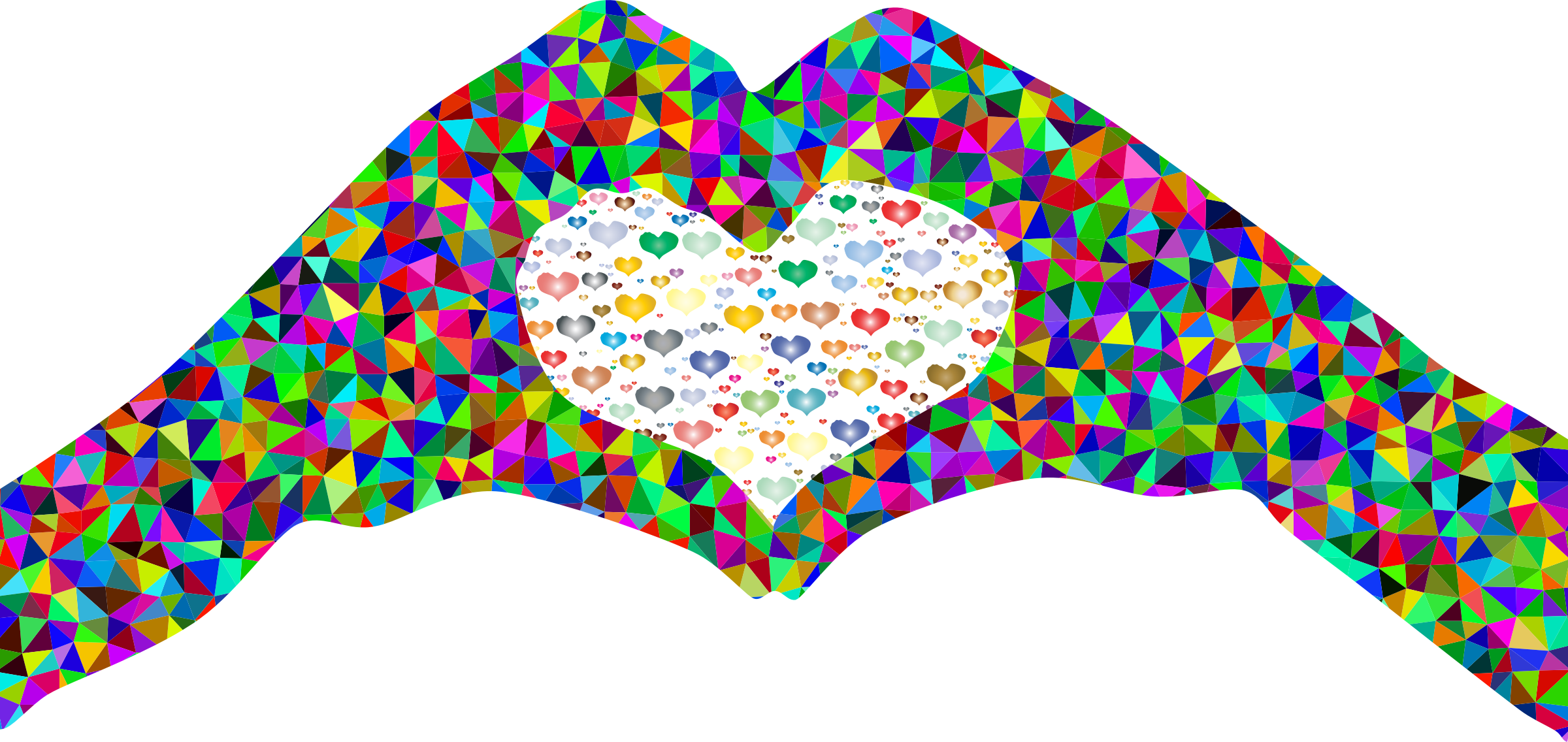 2400x1136 Low Poly Prismatic Fractal Heart Hands Silhouette 2 Icons Png