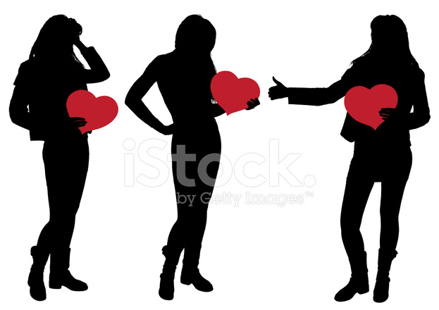 623x440 Silhouette Of A Girl Holding A Heart Stock Vector