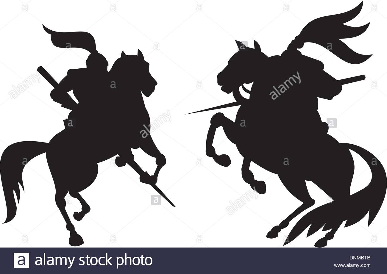 1300x921 Illustration Of Knight In Full Armor Riding Horse Steed Silhouette