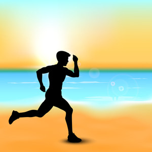 300x300 Silhouette Of A Man Athlete Running On Nature Background. Royalty