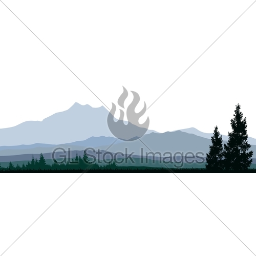 500x500 Pine Tree Silhouette With Mountain Background Gl Stock Images