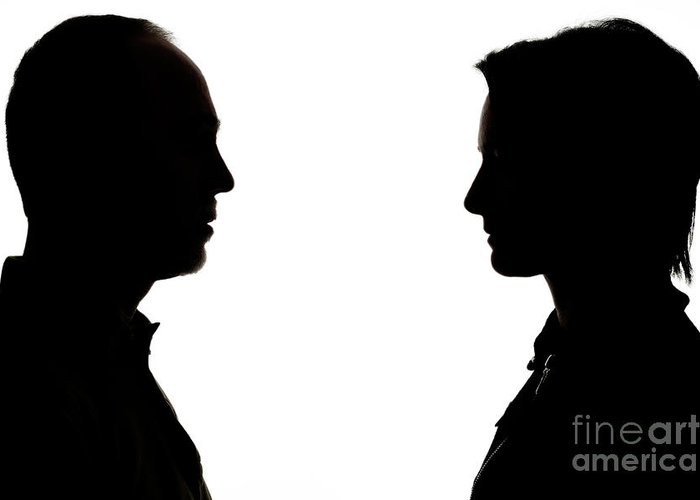 700x500 Silhouette Of Man And Woman Face To Face Greeting Card For Sale By