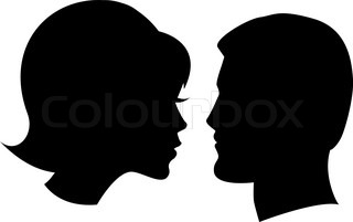 320x201 Woman Face Profile. Female Head Silhouette. Haircut Hair Of Medium