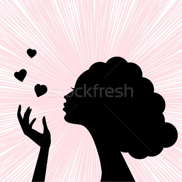 600x600 Beautiful Woman Face Silhouette With Heart Kiss Vector