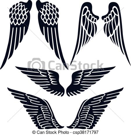 450x461 Angel Wings Set Silhouette Isolated On Background, Vector Eps