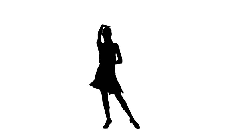 852x480 Ballerina Dancing In Black Silhouette On White Background Stock