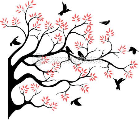 450x389 Tree Silhouette With Bird Flying Cards Tree