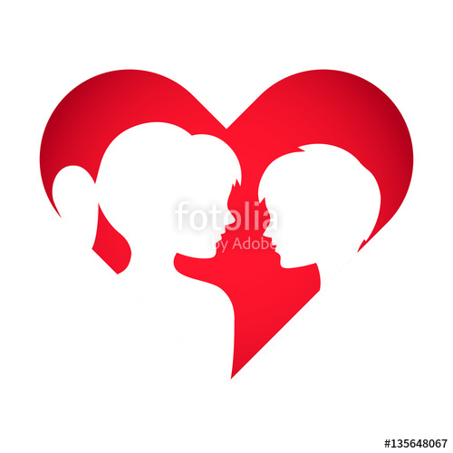 500x500 Love Heart Symbol With Boy Girl Silhouette Stock Image