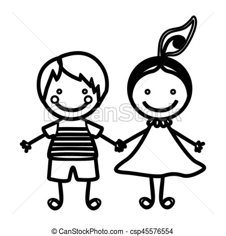 450x470 Sketch Silhouette Couple Boy And Girl With Hair Tail Vector