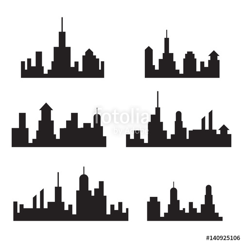 500x500 City Skylines Silhouette, Cityscape Set, Black Isolated On White