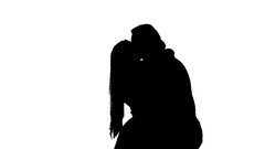 240x135 Guy And The Girl Are Making Selfies. Silhouette. White Background
