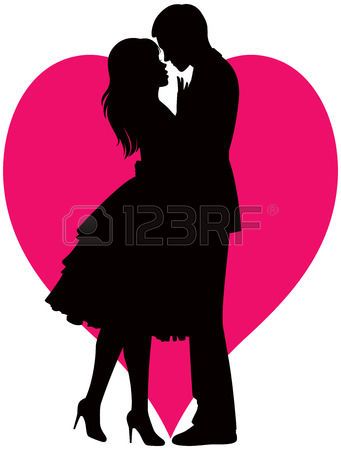 341x450 Illustration Black Silhouette Of Lovers Embracing On A White