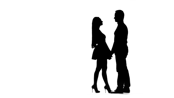 590x332 Loving Couple Hugs. White Background. Silhouette By Kinomaster