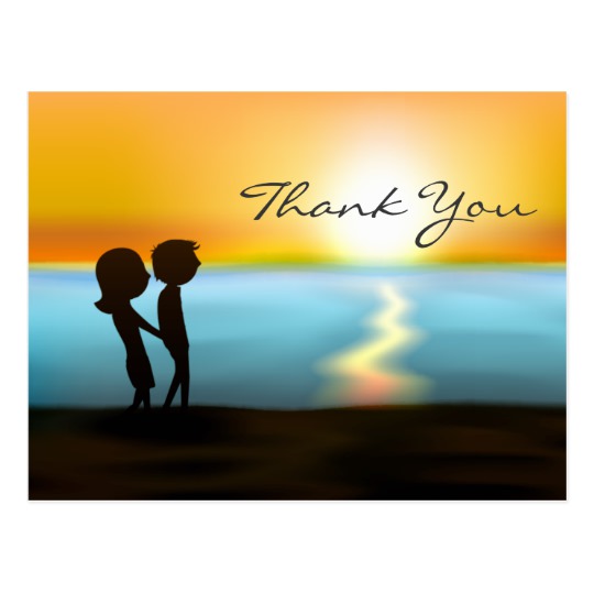 540x540 Silhouette Couple Sunset ~ Sunrise Beach Thank You Postcard