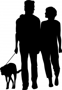 208x300 Couple Silhouette Walking With A Dog Photo Free Download