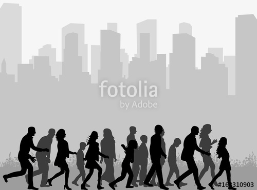 500x371 Vector, Silhouette Of A Crowd Of People Walking, Isolated Stock