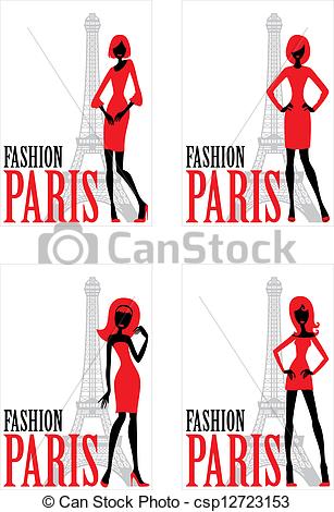307x470 Four Card With Silhouette Of Woman And Eiffel Tower Clipart Vector