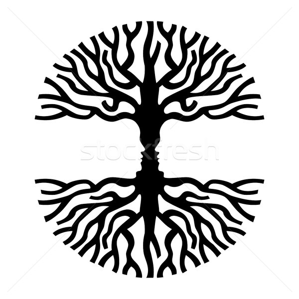 600x600 Men Faces In Tree Silhouette Optic Art Symbol Vector Illustration