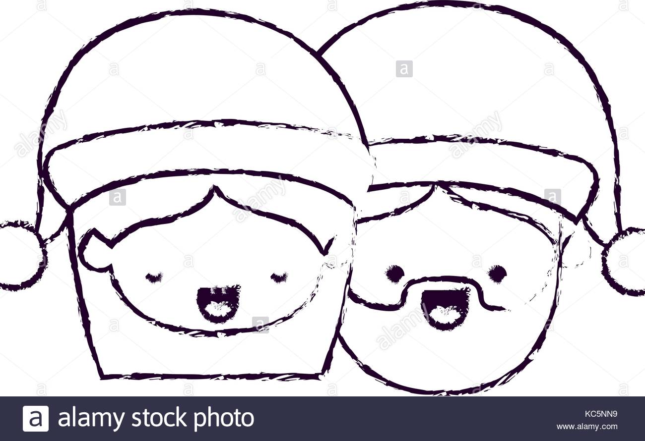 1300x890 Santa Claus Couple Cartoon Faces Woman Eyes Closed And Man