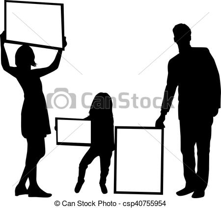 450x423 Silhouette Family With Placards. White Background. Clipart Vector