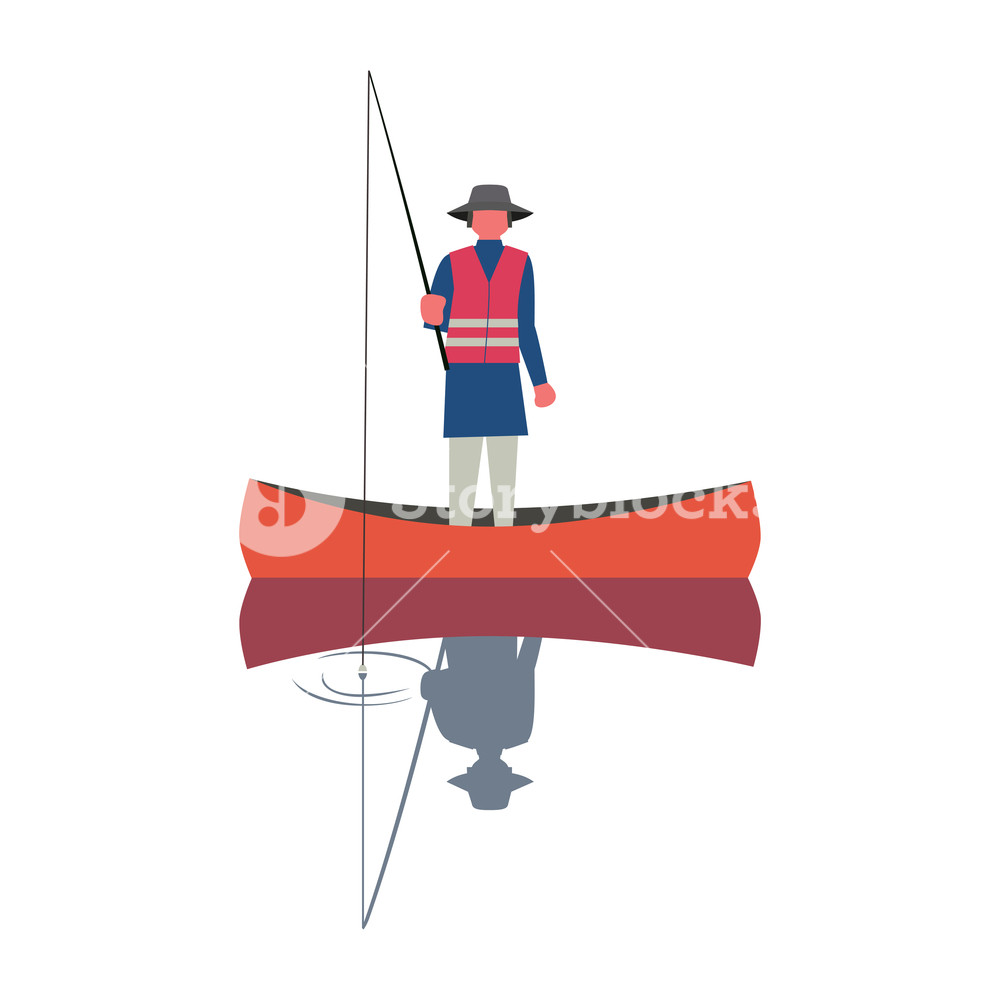 1000x1000 Fishing Man Icon. Angling Person With Rod In A Boat On Calm Lake