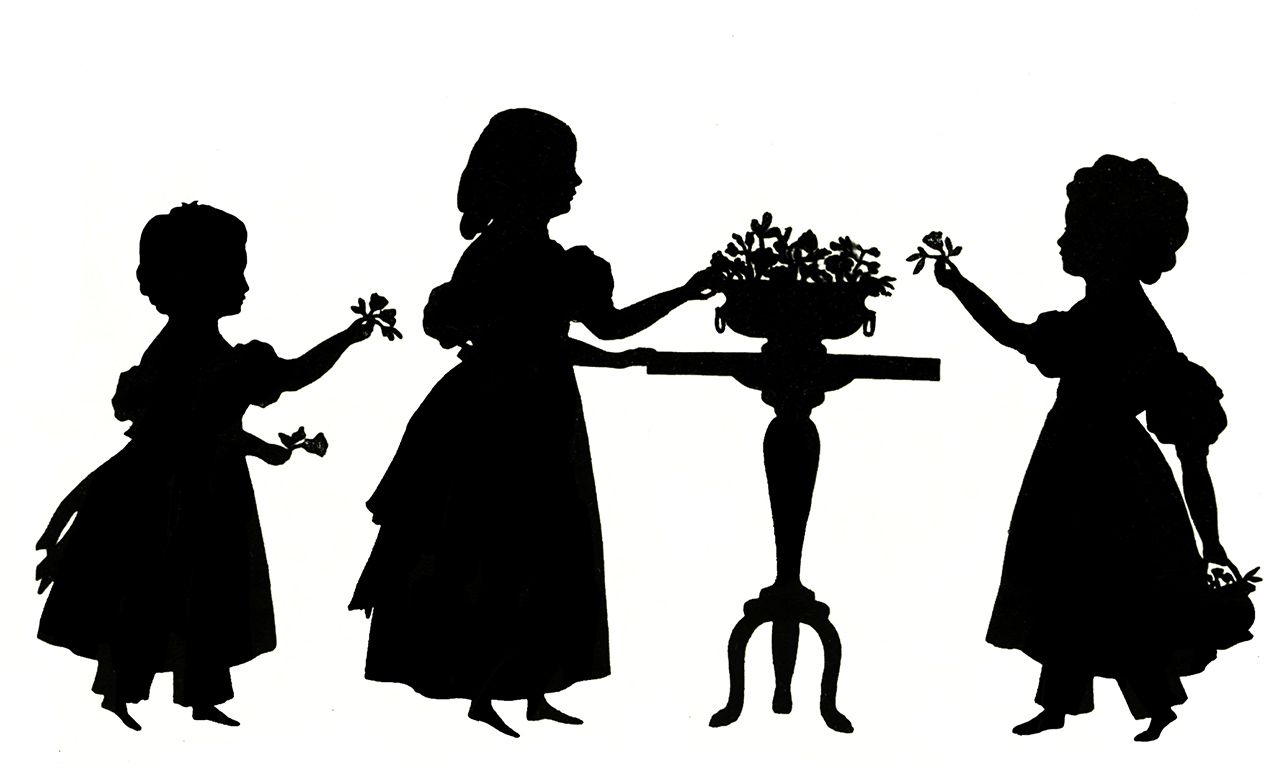 1282x768 Three Little Victorian Girls With Flowers Clipart Silhouette