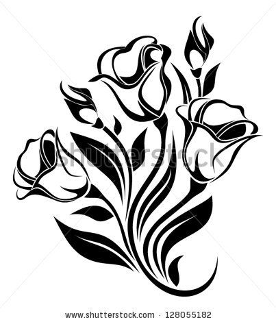 403x470 Black Silhouette Of Flowers Ornament. Vector Illustration. By