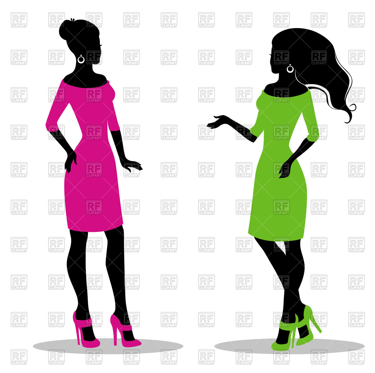 1200x1195 Silhouette Of Women In Green And Pink Dress Royalty Free Vector
