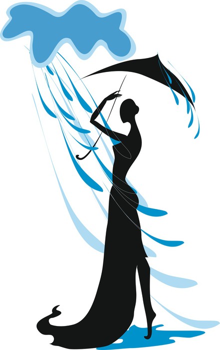 441x700 Silhouette Of A Girl With An Umbrella In The Rain Wall Mural