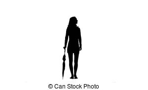 300x183 Woman Opened The Umbrella. White Background. Silhouette . Stock