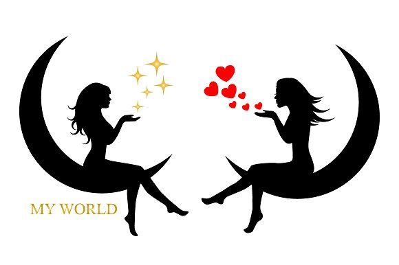 580x386 Elegant Girl Sitting On The Moon By Happy Art On @creativemarket