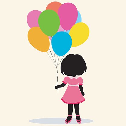 416x416 Silhouette Girl With Balloons Premium Clipart