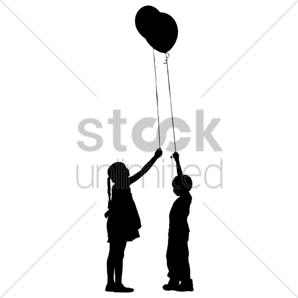 600x600 Silhouette Of Kids Playing With Balloon Vector Image