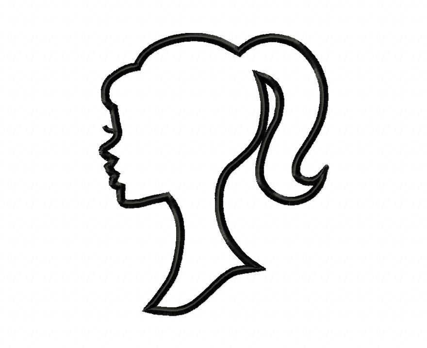 880x718 Silhouette Girl With Ponytail Applique Machine Embroidery Design