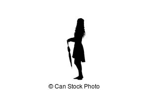 300x183 Girl With Umbrella Video Silhouette. Girl Is Standing In