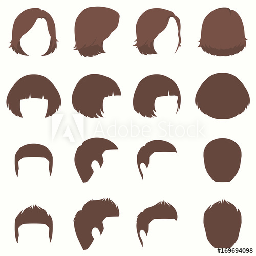 500x500 Woman Man Hair, Vector Hairstyle Silhouette, Front Back