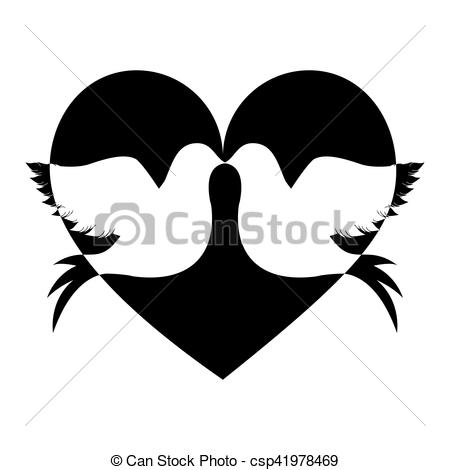 450x470 Lovebirds Silhouette In Heart Cartoon Icon Image Vector Clip