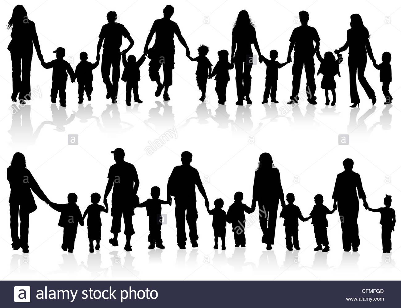 1300x999 Large Set Of Silhouettes Of Parents With Children Holding Hands
