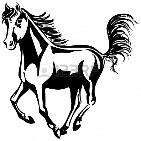 450x450 The Horse Is Running Black And White Drawing Silhouette Stock