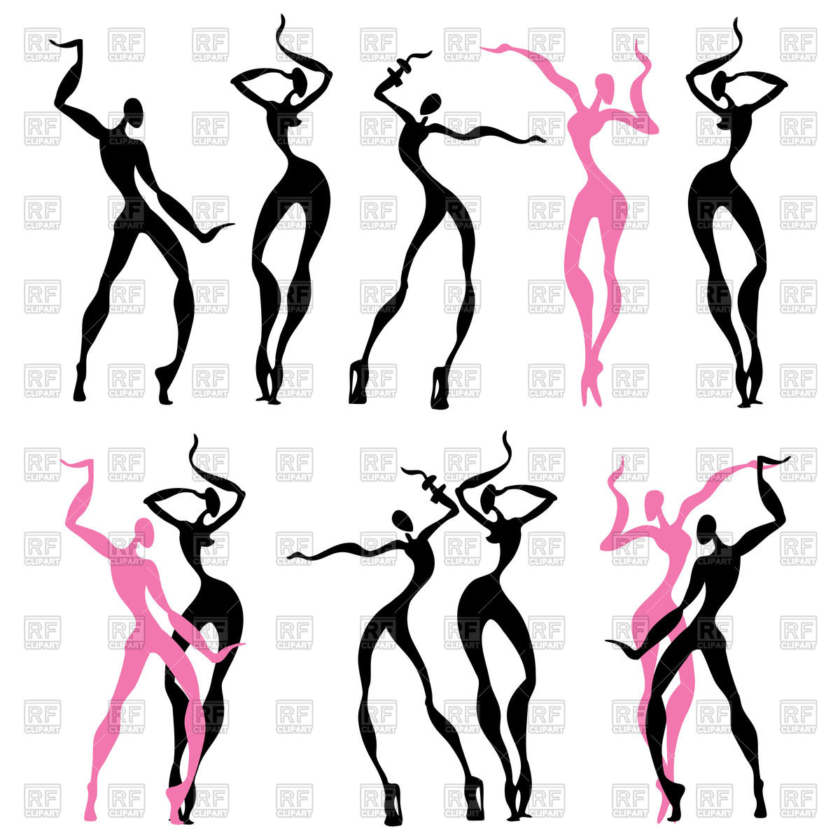 1200x1200 Silhouette Of Women's Abstract Dancing Figures Royalty Free Vector