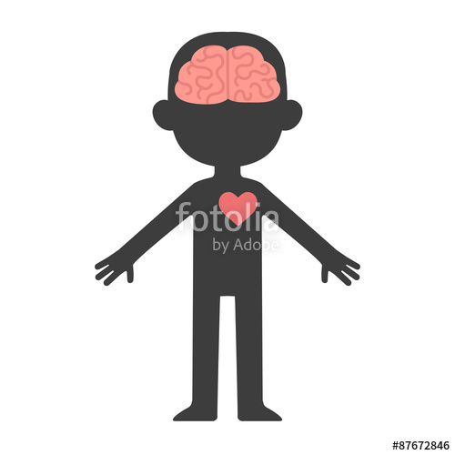 500x500 Cartoon Human Body Silhouette With Visible Brain And Heart. Stock