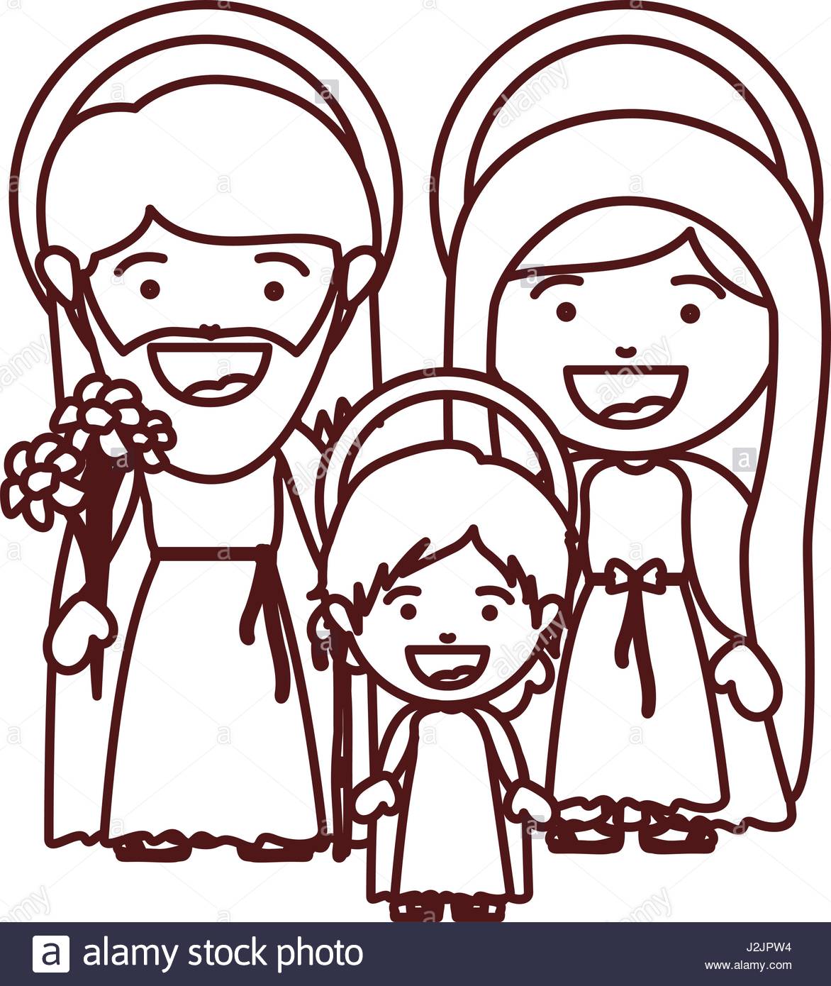 1172x1390 Brown Silhouette Of Sacred Family With Baby Jesus Stock Vector Art