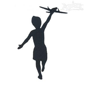 300x300 Kid Playing With Plane Embroidery Design