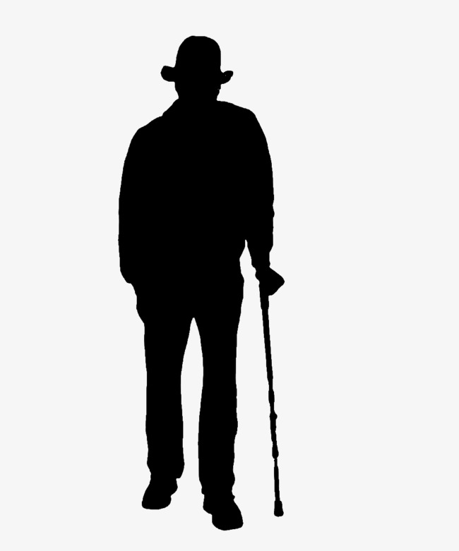 650x781 Silhouette Of Man On Crutches Front, Sketch, Old People