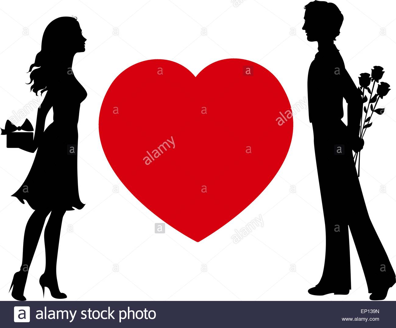 1300x1078 Silhouettes Of Man And Woman With Gifts Stock Vector Art