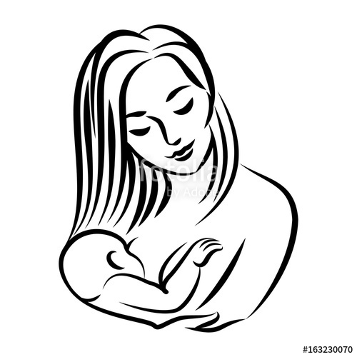500x500 Mother With Baby. Stylized Outline Symbol. Woman Breastfeeding