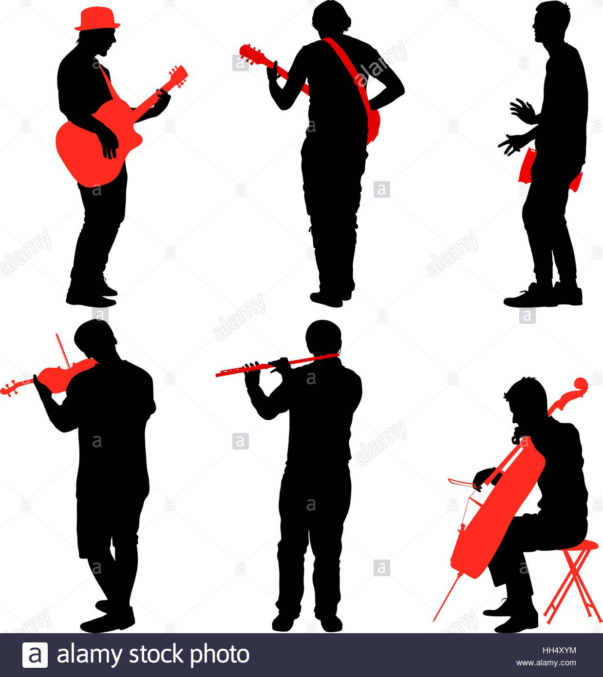 1238x1390 Silhouettes Street Musicians Playing Instruments. Vector
