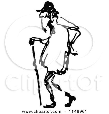 450x470 Clipart Of Retro Vintage Blacknd White Old Man Walking