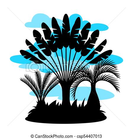450x470 Card With Tropical Palm Trees. Exotic Tropical Plants Vector